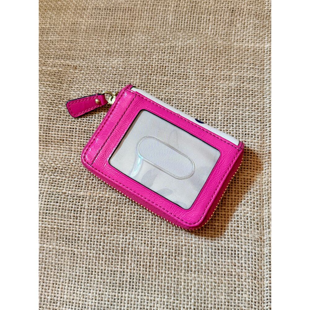 Coach Polka Dot Zip Around Accordion Wallet ID Card Case White Pink Patent Small - Picture 2 of 11